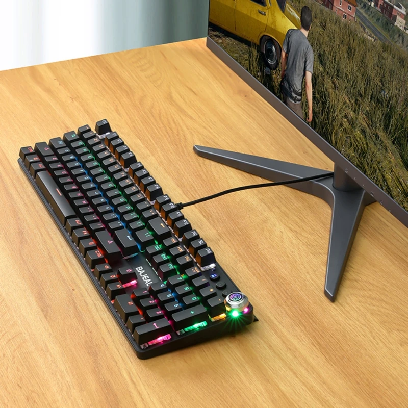 

F19E 104 Key Mechanical Keyboard RGB Backlight USB Wired Game Keyboard Ergonomic Gaming Keyboard Suitable for PC Gamers