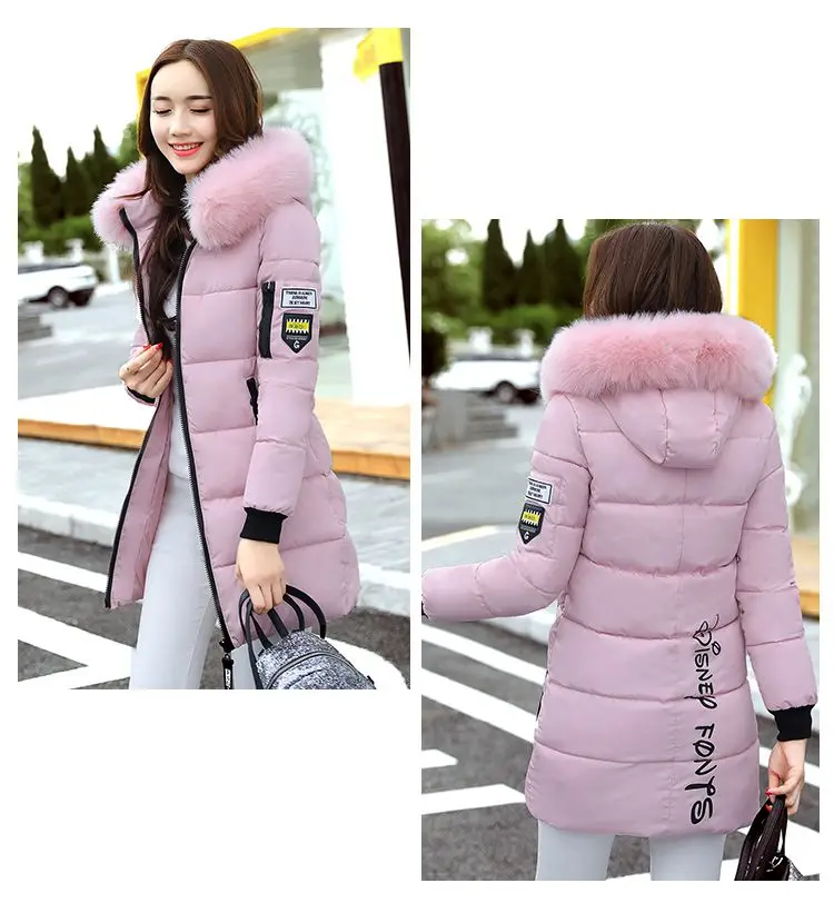 Women Winter Hooded Mid-long Jacket New Fashion Fur collar Thickening Warm Cotton Coat Casual Slim Female Parkas NZYD261A
