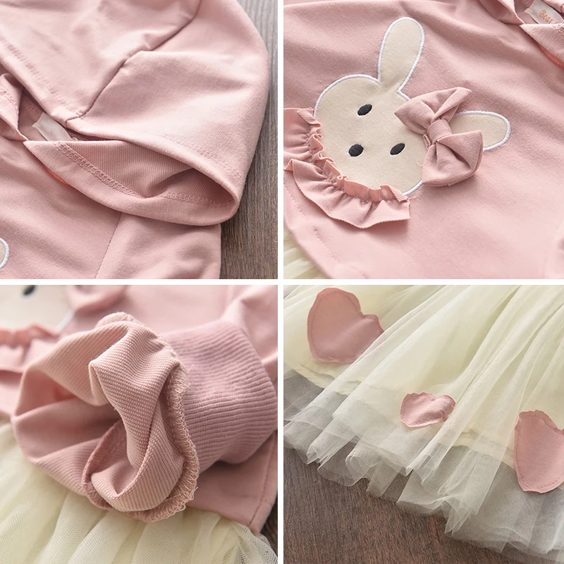 

AZ2203 Small And Medium-sized Children Cartoon Tutu Bowknot Printed Splicing Net Yarn Children's Skirt Hooded Long Sleeve Skirt