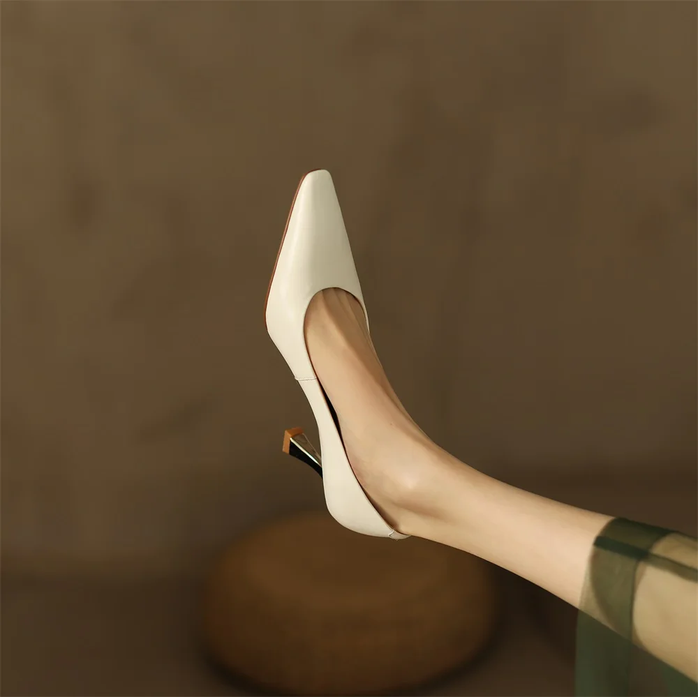 Женские туфли-лодочки из коровьей кожи без застежки на высоком каблуке | Обувь