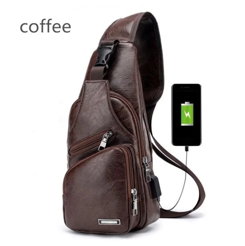 Деловая Дорожная сумка на плечо, сумка через плечо, винтажная мужская кожаная нагрудная сумка, зарядка через usb порт