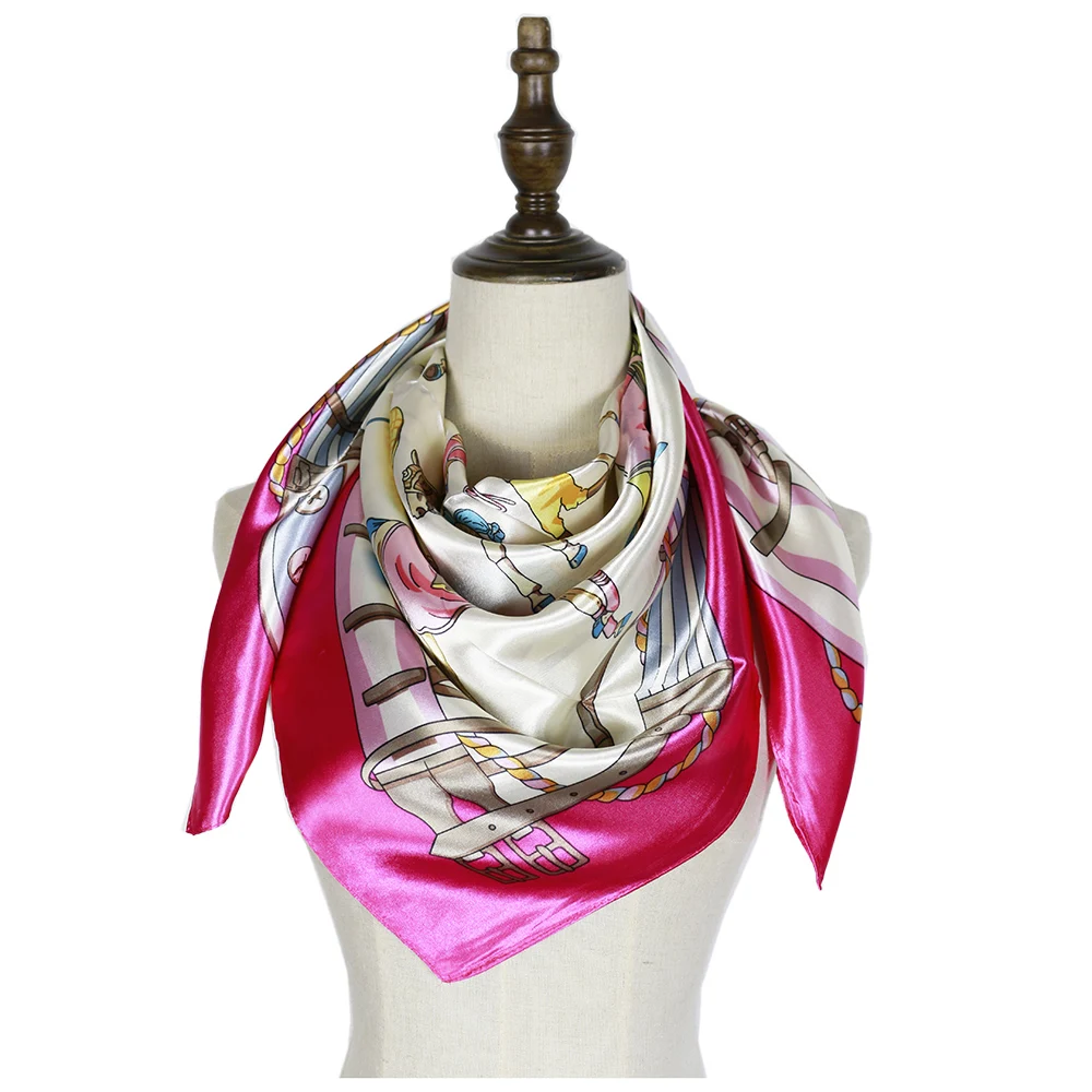Horse Belt Silk Scarf Bandana Luxury Square Shawl Satin Head Hijab Women Invierno Print бандана |