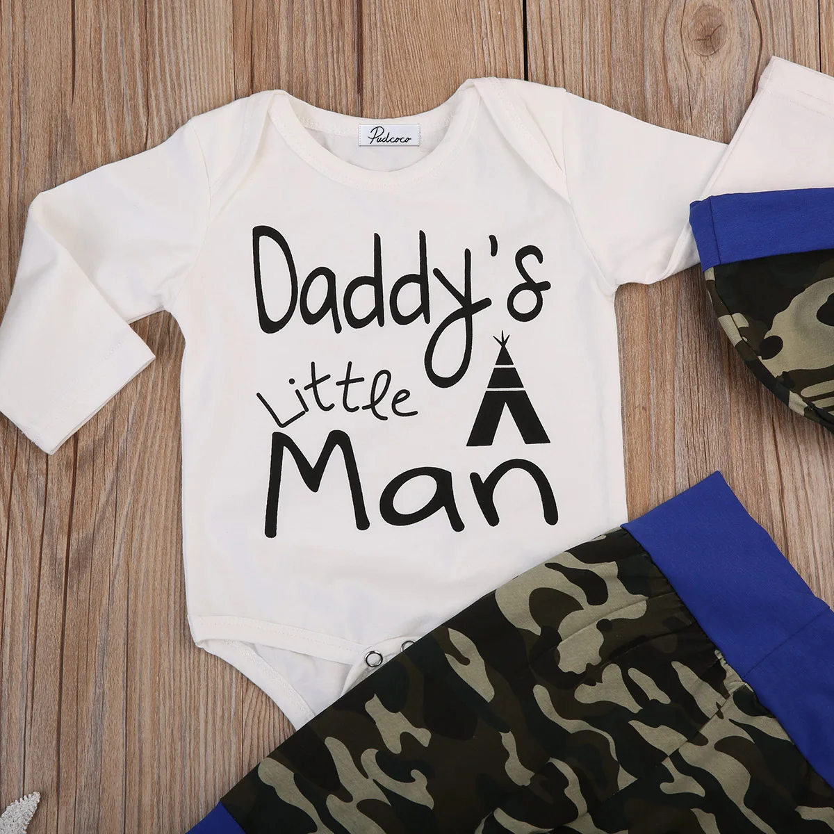 

Baby Clothing Cotton Infant Baby Boys Long Sleeve Top Romper Camouflage Pants Hat 3Pcs Outfits Set Clothes 0-2Y