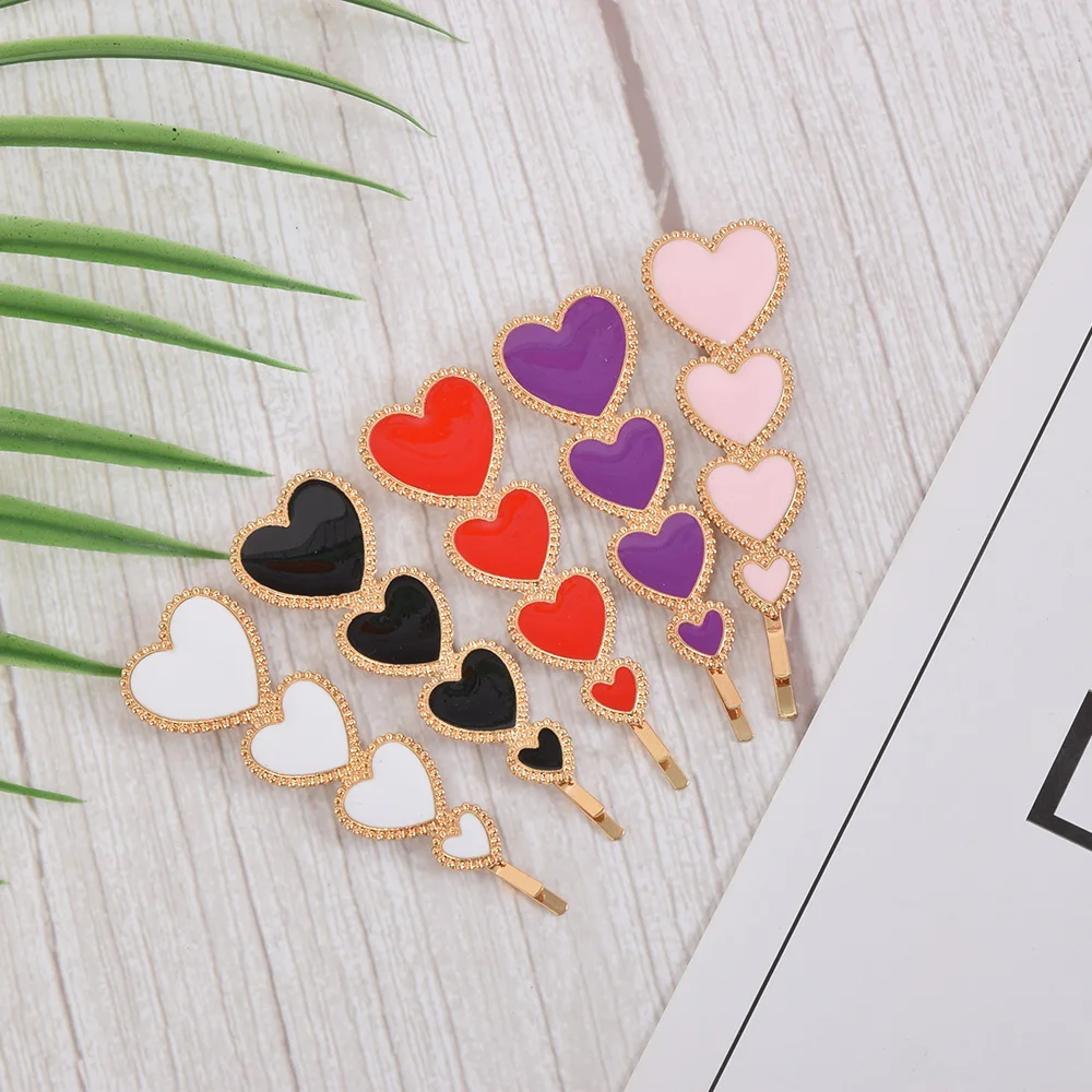 

New Trendy Heart Shaped Hair Pins Red Black Enamel Geometric Hair Clips Hair Accessories For Women Girls