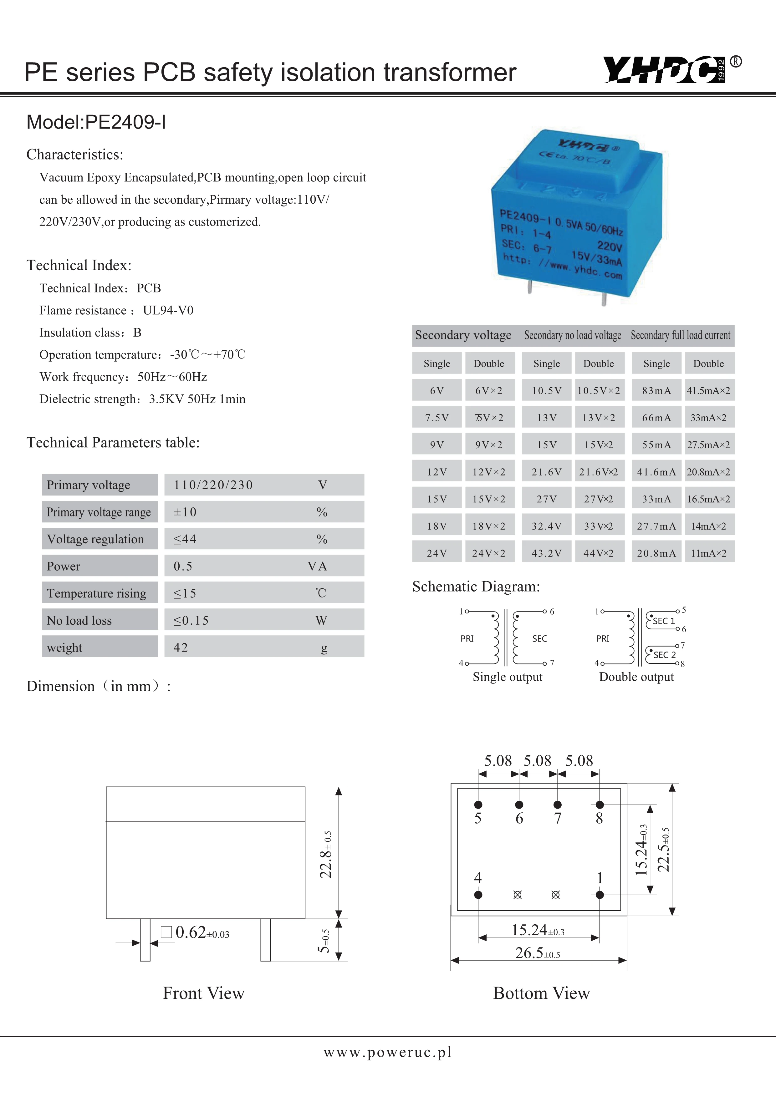 PE2409-I 22 лет производитель 0 5 VA 220 V/15 V PCB Инкапсулированный трансформатор |