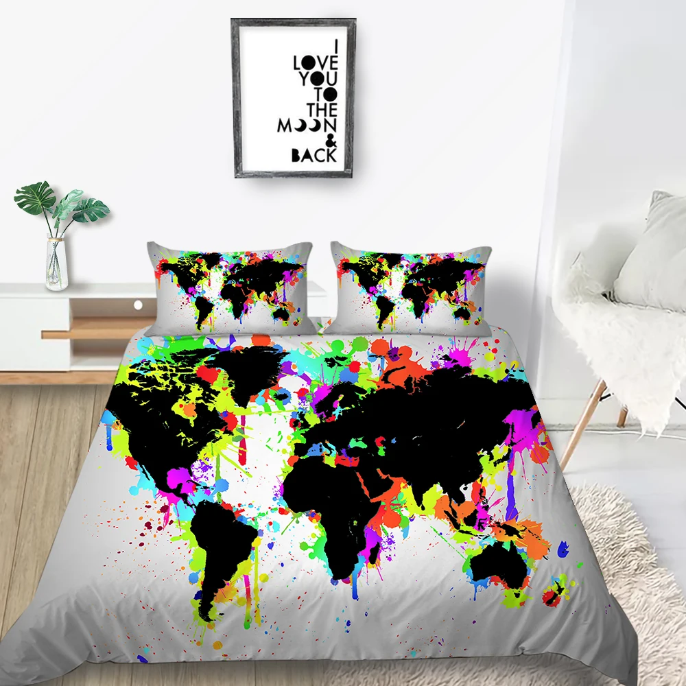 Набор постельного белья с акварельными картами креативный серый мягкий