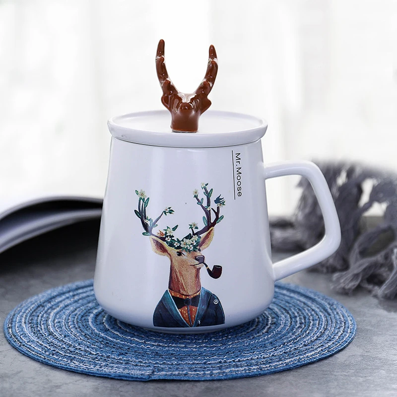 INS рога керамическая чашка с крышкой Счастливого Рождества Новинка креативная