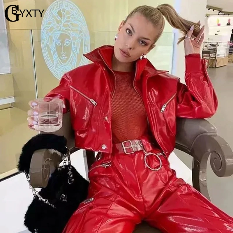 GBYXTY укороченная куртка и пальто новая мода двойной слойный Воротник искусственная кожа Motro куртка осеннее Женское пальто из искусственной кожи ZA1650