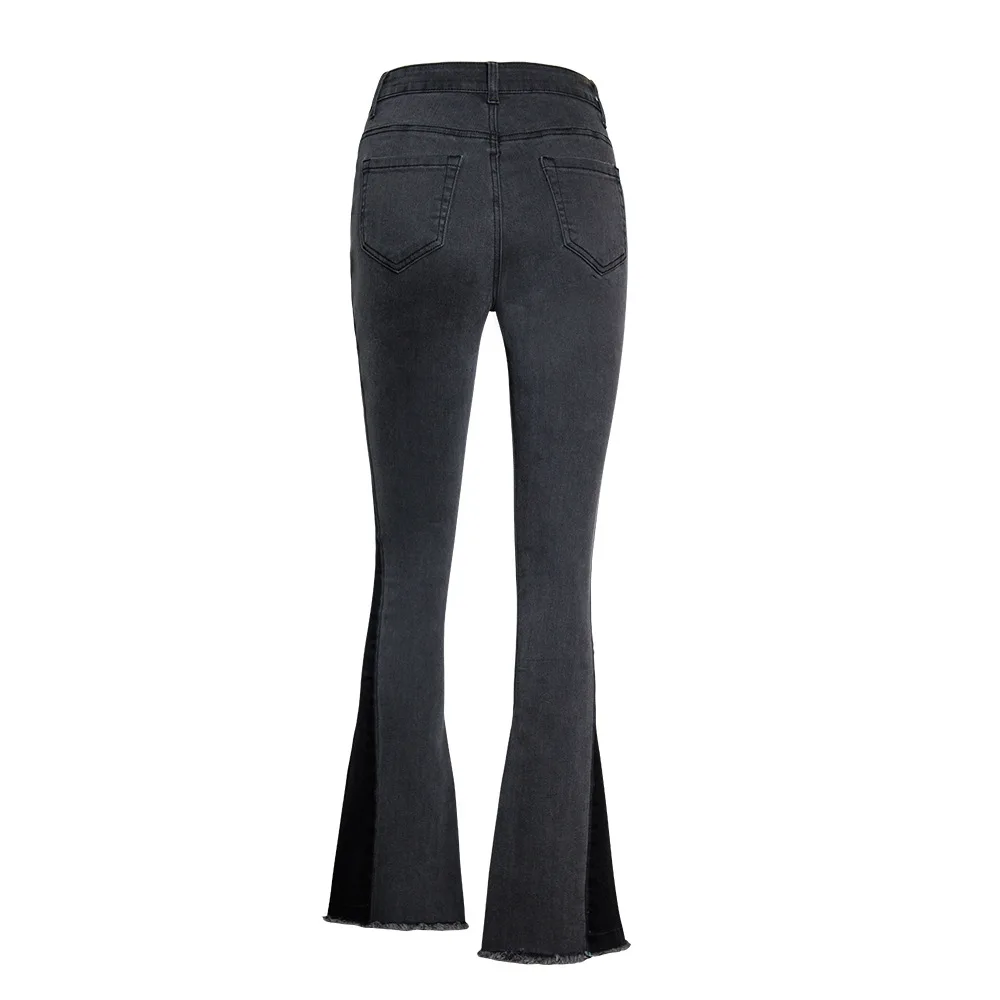 European And American Women's Black Wide Leg Pants Foot Mouth Contrasting Color Cowboy Bell-bottom |