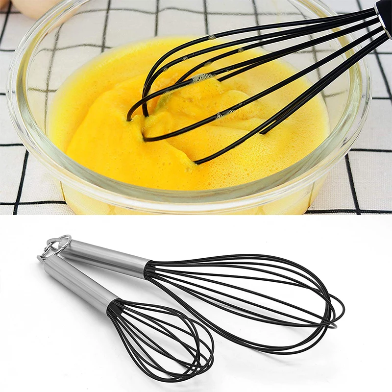 

Stainless Steel Egg Beater Butter Blender Manual Silicone Whisk Handle Stirring Whisking Dough Home Kitchen Tools 10/12 Inch