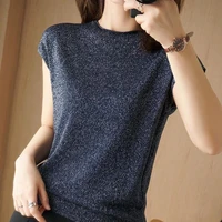 fashion new summer short sleeve tshirts women korean solid color knitted crop top thin ladies pullovers y0501