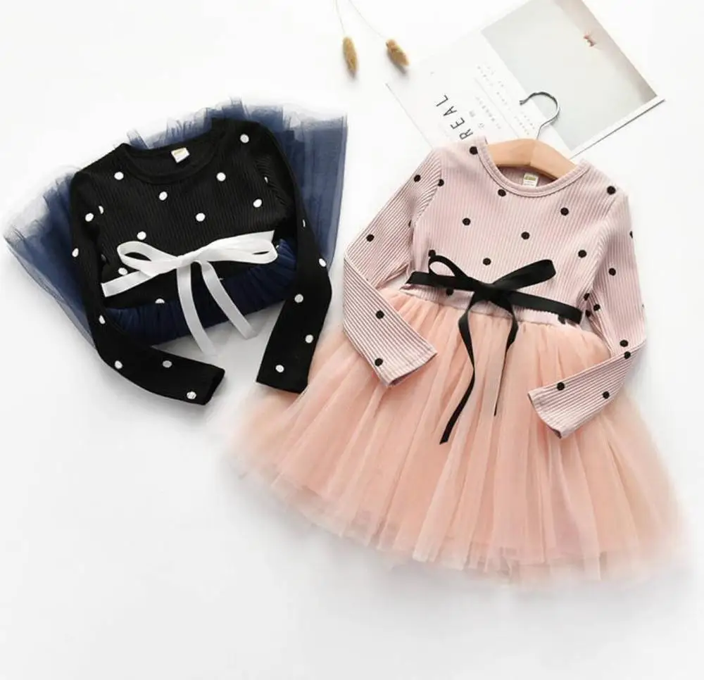 Осень-зима новинка 2019 хлопковая детская одежда платье на бретельках с длинным