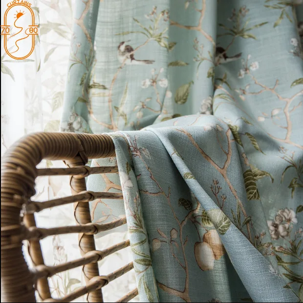 

American Country Garden Curtains for Living Room Bedroom Window Flower and Bird Printing Cotton and Linen Curtain Gauze Curtain