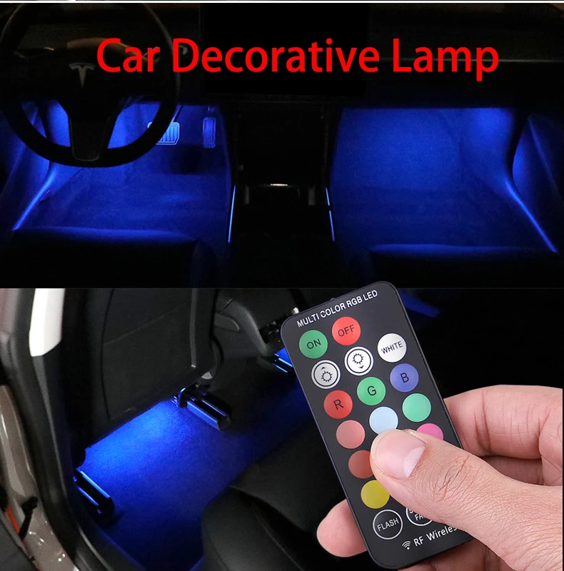 

LED Car Foot Light Ambient Lamp With USB Wireless Remote for bmw f10 peugeot 206 golf 6 etc usb lightcar decoration accessories