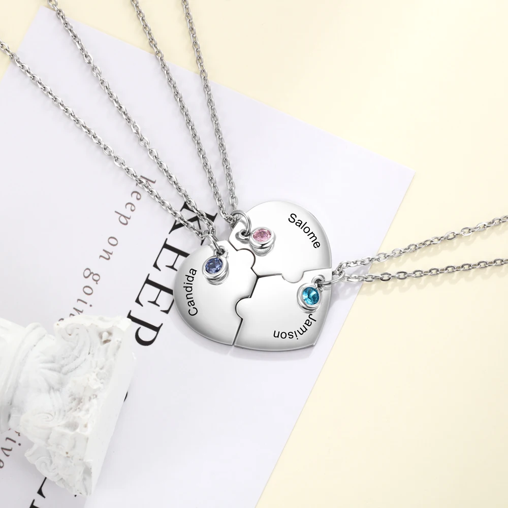 3pcs/Set Personalized Stainless Steel Heart Best Friend Necklace Customized Birthstone BFF Necklaces for 3 Friends (NE104007) | Украшения и