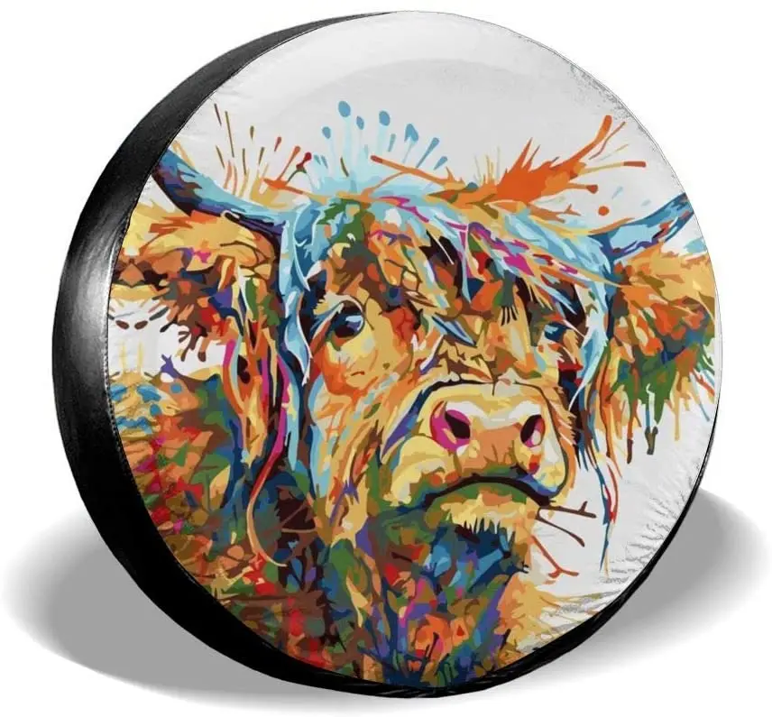 

Cow Spare Tire Cover Waterproof Dust-Proof UV Sun Wheel Tire Cover Fit for Jeep,Trailer, 15 Inch