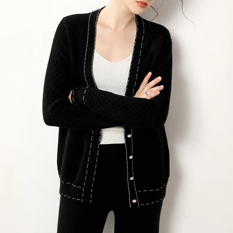 Новинка Осень зима Модный Кардиган кашемировый свитер женский 100% чистый кашемир|