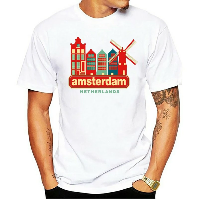 

T Shirt for Men Vintage Amsterdam Netherlands Tshirt Fashion Casual Tops Tees New Style Shirt Male