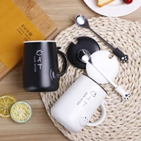 cute cat ceramics coffee mug with lid spoon mugs creative drinkware coffee tea milk cups novelty couple gifts