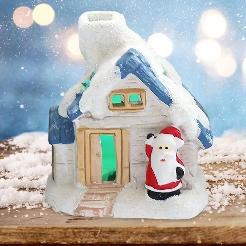 2021 Miniature Figurines Cute Dreamy Snow Scene Cottage House With Light Christmas Desk Ornament Accessories Craetive Toy Gift | Дом и сад