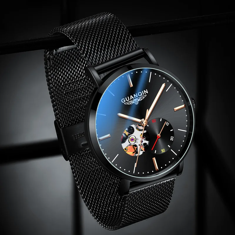 Automático para Homem Relógio de Pulso Casual à Prova Guanqin Relógio Mecânico Luxo Dwaterproof Água Safira Preto Azul Branco Dial