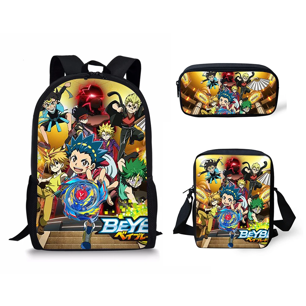 HaoYun Beyblade Burst 3Pcs Set School Backpack Shoulder bag pencil bag set cartoon Print School Bag Kids Boy Children's Book bag