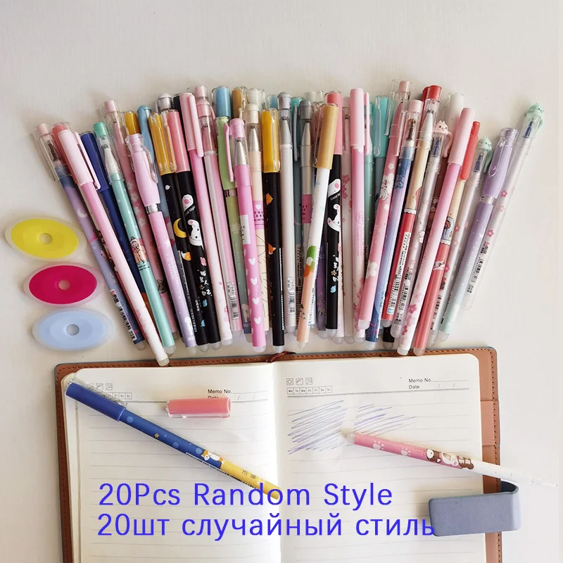 

20pcs/set Kawaii Erasable Pen Set 0.5mm/0.38mm Mixing Blue Ink Ballpoint Pen for School Supplies Writing Exam Stationery Pen
