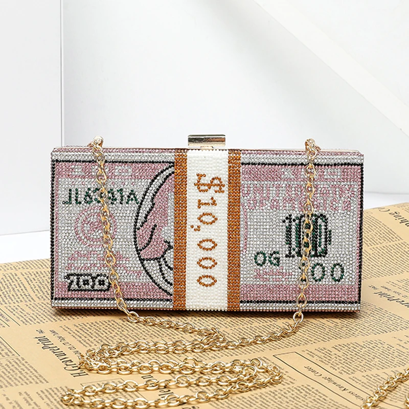 Женский клатч с кристаллами вечерний для денег цепочка алмазным рисунком