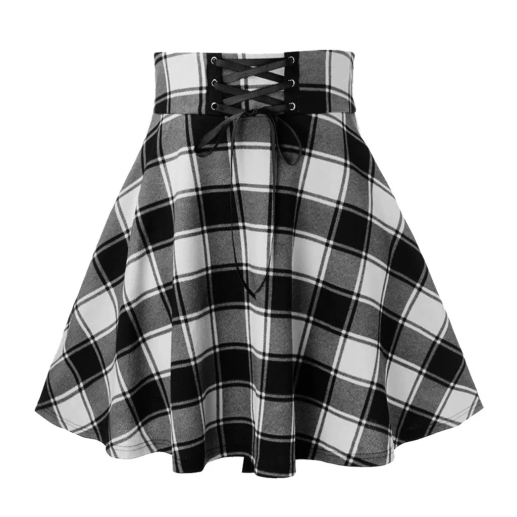 

Women Mini Skirts Plaid Skirt Summer Streetwear Casual Gothic Style High Waist Short Dresses A-line White Skirt
