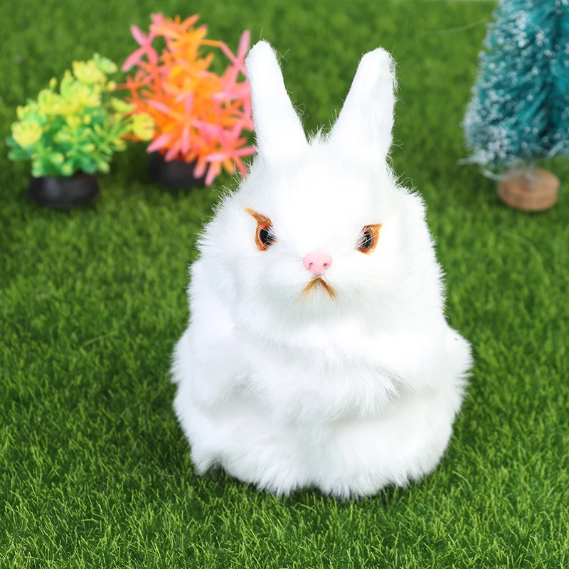 Mini Bunny Simulation Rabbit Toy Model Birthday Gift Doll Cute Rabbits/Chicks Plush Toys Fur Lifelike Animal Easter | Дом и сад