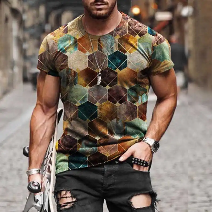 

T Shirt Men Summer Casual Short Sleeve Shirt Best Seller Men Clothing Streetwear The Geometric Graphic Tee Shirts Tshirts Tops