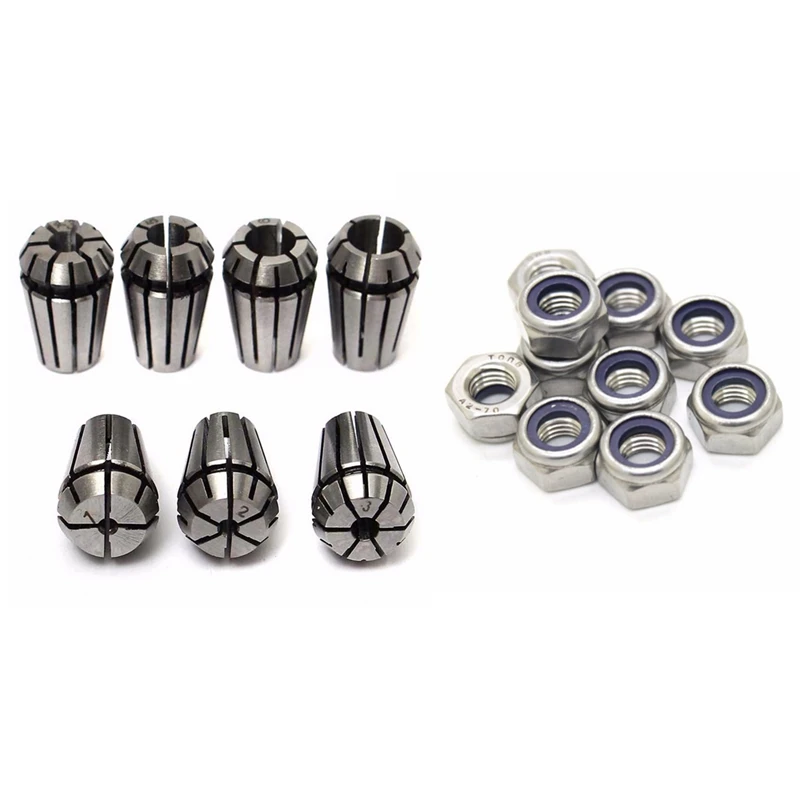 

50Pcs M3 X 0.5Mm 304 Stainless Steel Nylock Nylon Insert Hex Lock Nuts & 7Pcs Steel ER11 Spring Collet 1/2/3/4/5/6/7Mm