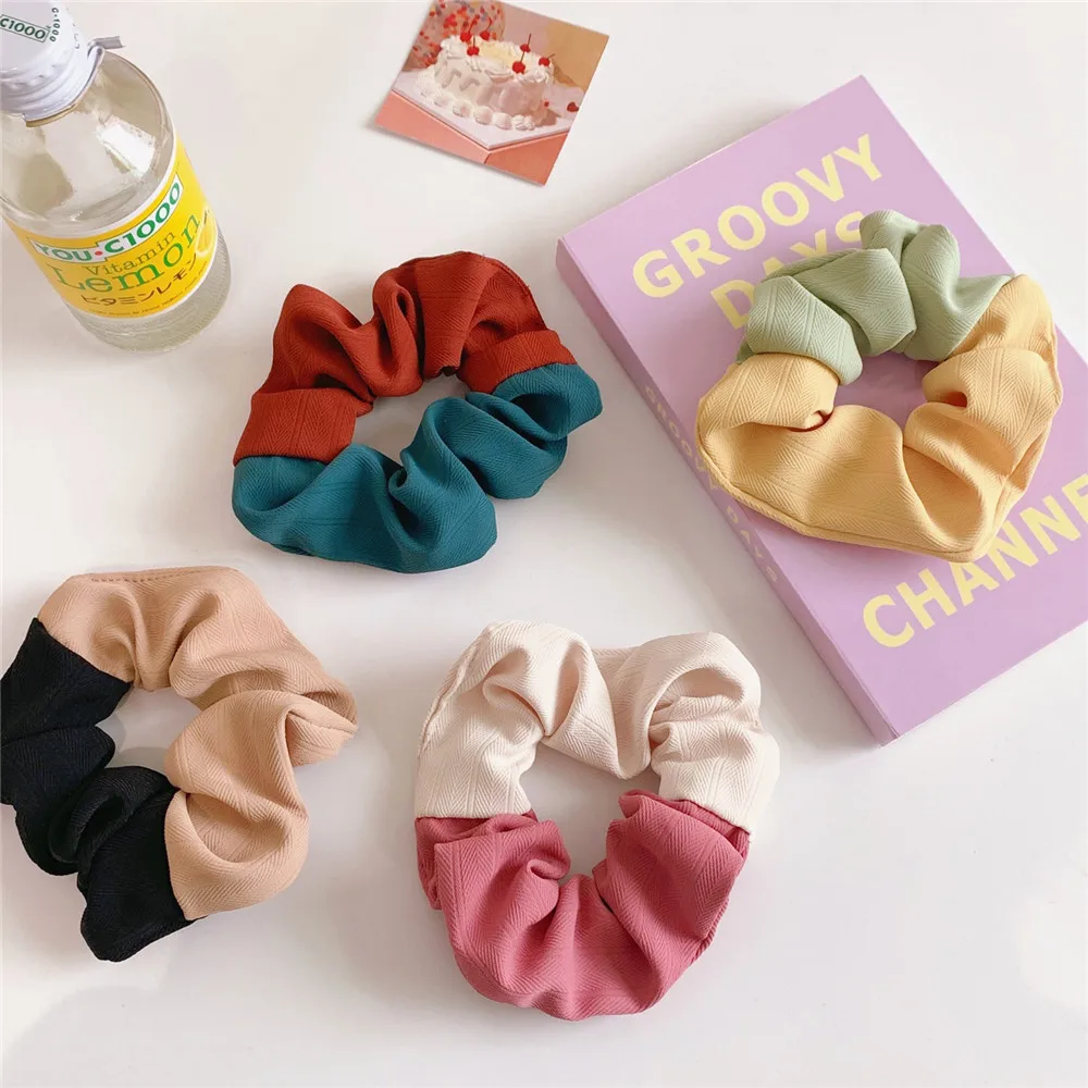 

Hair Accessorie For Girls Women Patchwork Elastic Hair Rope Hair Ties Hair Ring Two Colorblock Scrunchies