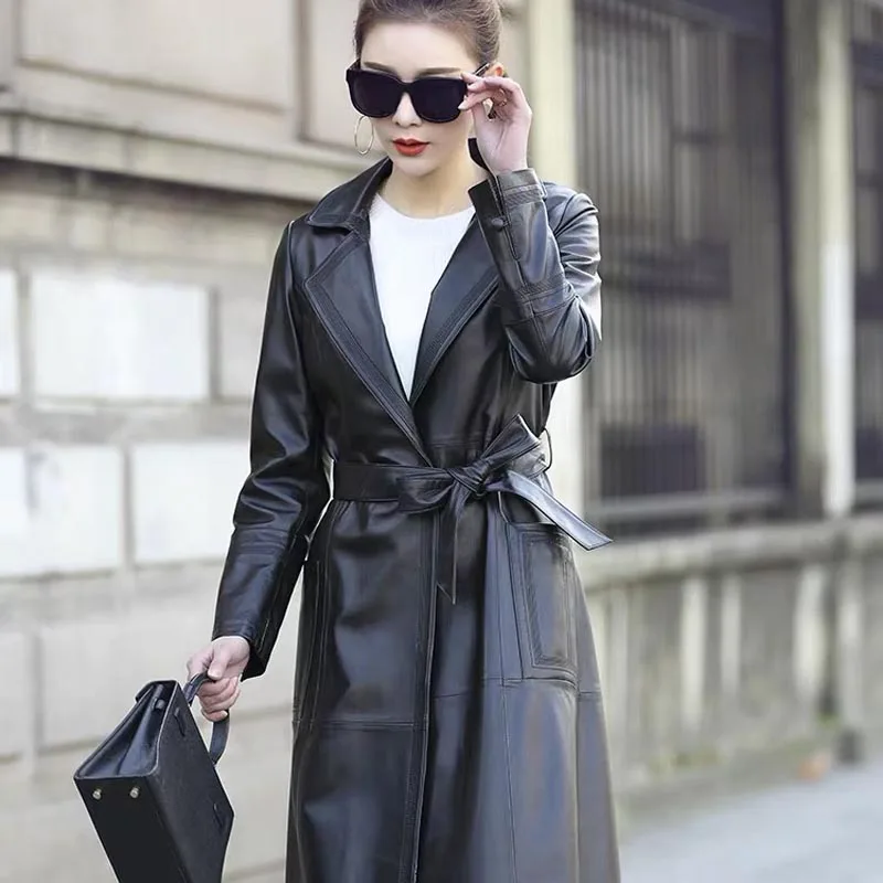 Женская ветровка из овечьей кожи дизайнерская зимняя кожаная куртка с поясом