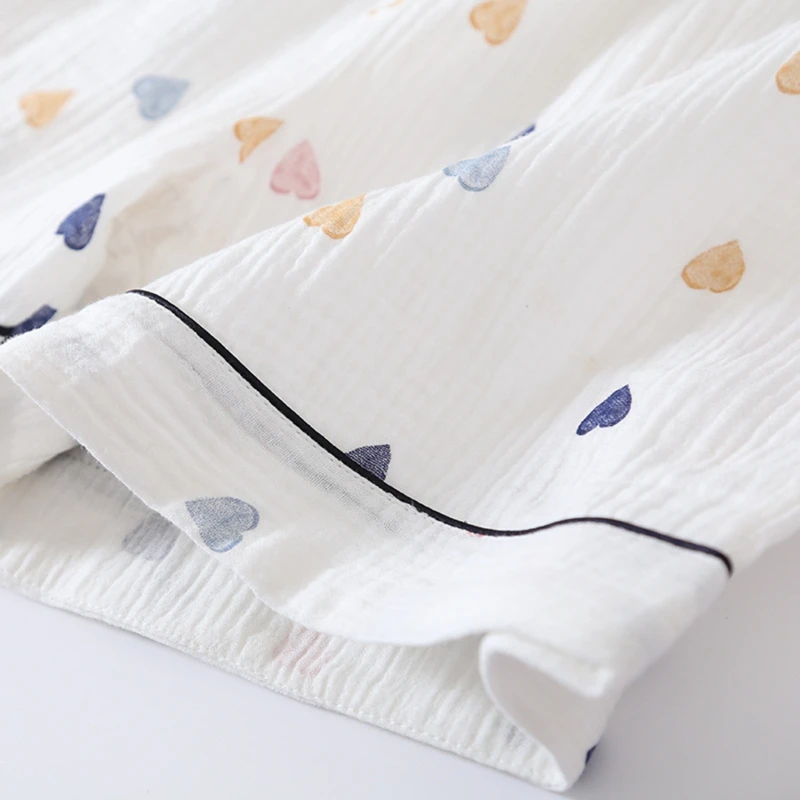 

Japanese Summer New Ladies Cotton Gauze Short Sleeve Shorts Pajamas Suit Cute Heart-Shaped Thin Section Home Service Suit Woman