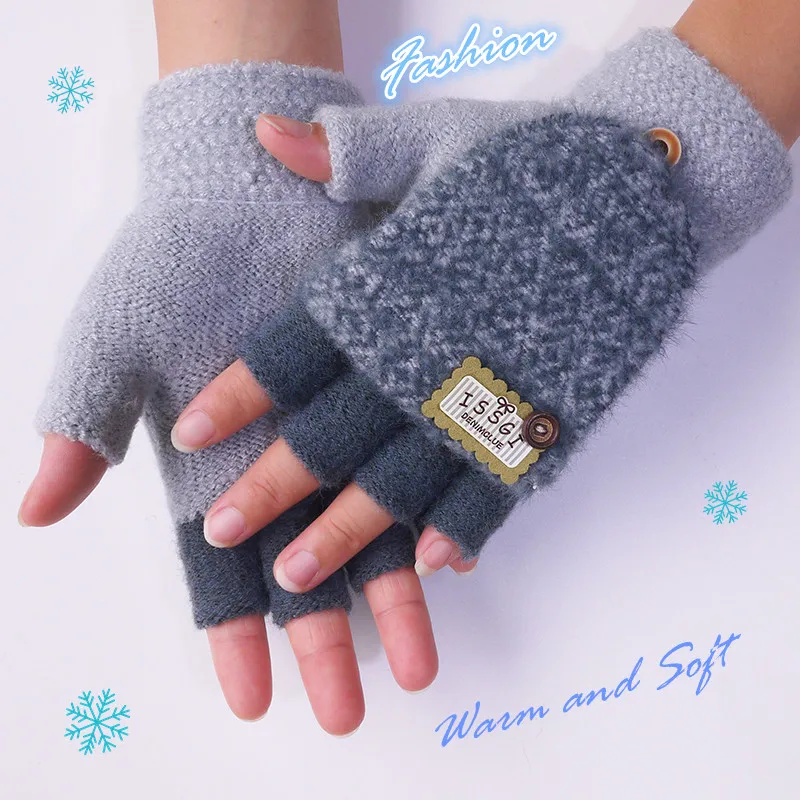 

9-16 Year-Old Children’s Winter Gloves Kids Fingerless Fashion Warm Knitted Stretch Touch Screen Mittens Students Writing Sports