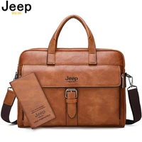 JEEP BULUO Famous Brand Business Briefcase Bag2pcs set Split Leather Shoulder Bag Men office Bags For inch Laptop Causel