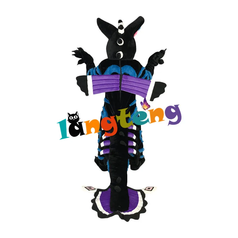 957 High Quality Long Fur Blue Dragon Monster Fursuit Mascot Costume Cartoon Festival  Halloween Party Fancy Dress images - 6