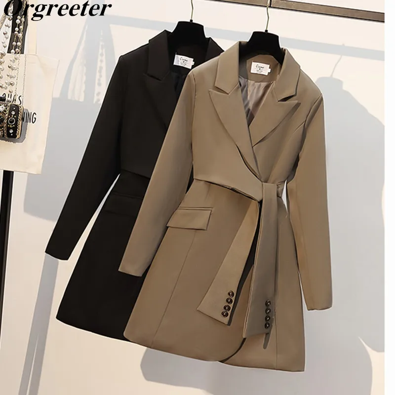 

Temperament Blazer Dresses Women Spring Autumn New Lace Up Waist Notched Long Sleeve Mini Pleated Suit Dresses
