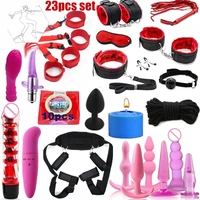 23pcs set sex toys for woman adult games handcuffs whip mouth gag rope metal butt plug bdsm bondage set bead anal plug vibrator