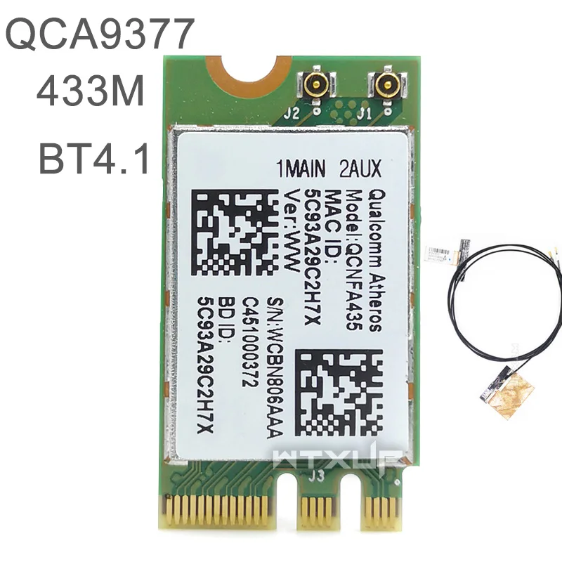 Wireless Adapter Card QCA9377 QCNFA435 802.11AC 2.4G/5G NGFF WIFI CARD BT bluetooth 4.1 with 2 antennas network card