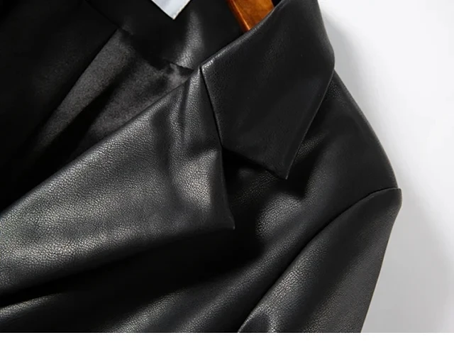 

2020 New Women Leather Jacket Retro Lady Notched Single-Breasted Coat With Pockets Female Black Outwear Top