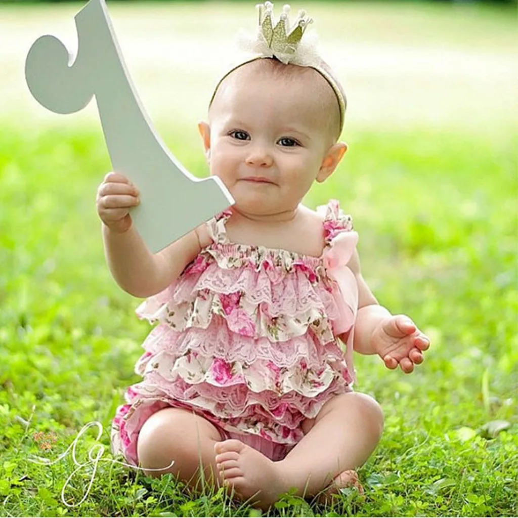 Комбинезоны для маленьких девочек розовый цветочный кружевной комбинезон с