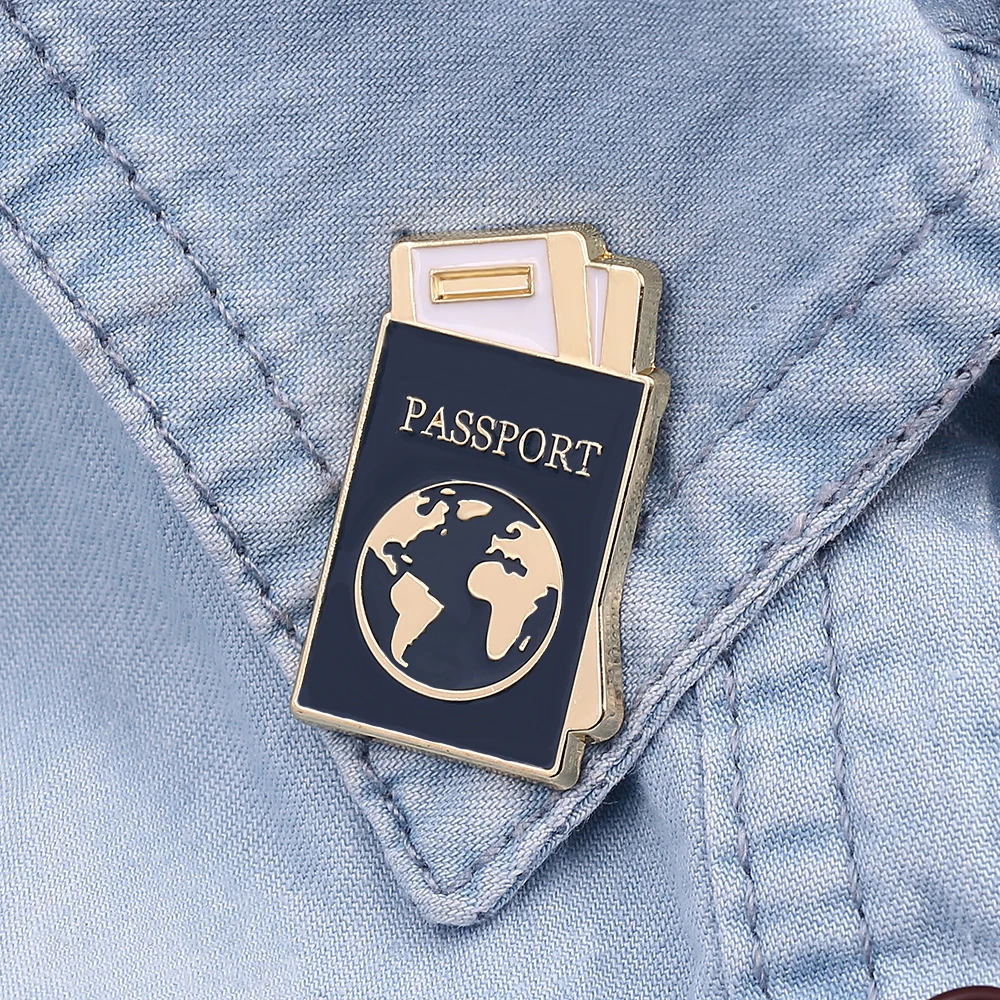 Мультяшные эмалированные заколки для лацканов с картой мира и паспорта броши