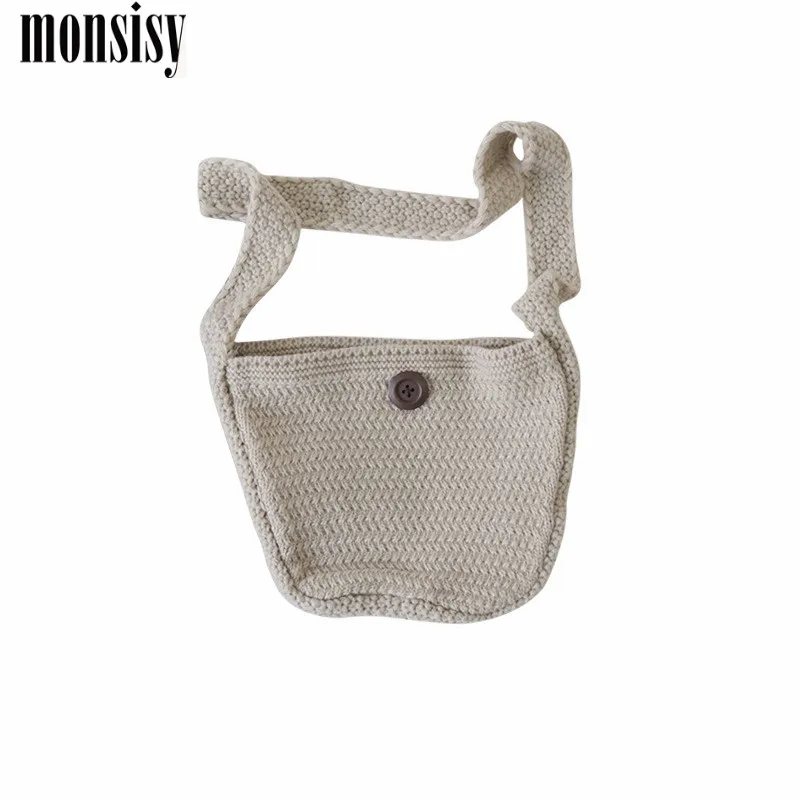 Monsisy Зимняя шерстяная сумка через плечо для мальчиков и девочек вязаная Детская