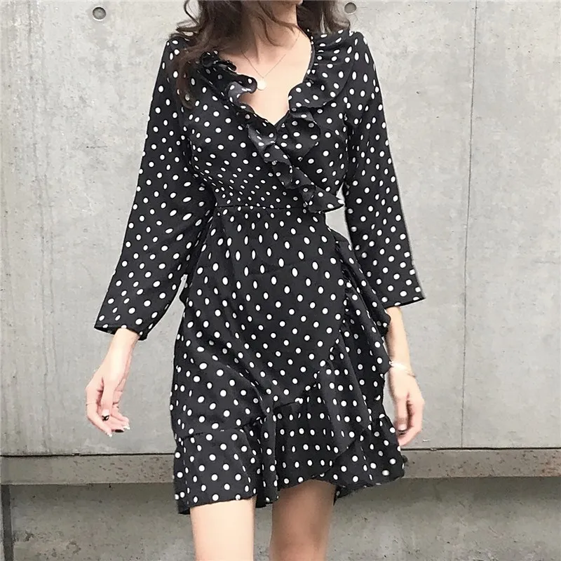 Женское платье весна 2020 новая Корейская версия кружевная рубашка с V-образным