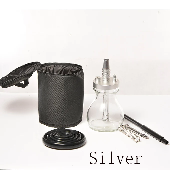silver QMJHVX портативный небольшой дорожный алюминиевый сплав кальян стеклянный силиконовый шланг кальян наргиль аксессуары праздничный подарок на Рождество - Цвет: silver