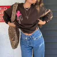 sweatshirt vintage 90 for women aesthetics leopard print oversized brown tops y2k o neck long sleeve indie outfits streetwear