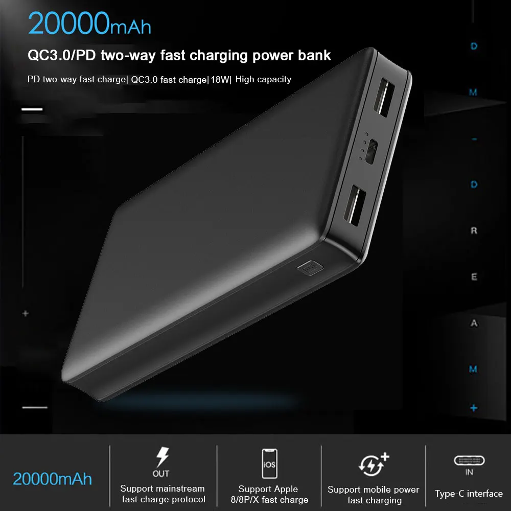 

Портативное зарядное устройство PD для быстрой зарядки, мини-зарядное устройство 20000 мАч, большая емкость аккумулятора для внешнего источни...