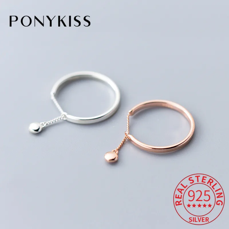 

PONYKISS Romantic 100% 925 Sterling Silver Adjustable Bean Chain Ring Fine Jewelry Women Party Anniversary Gift